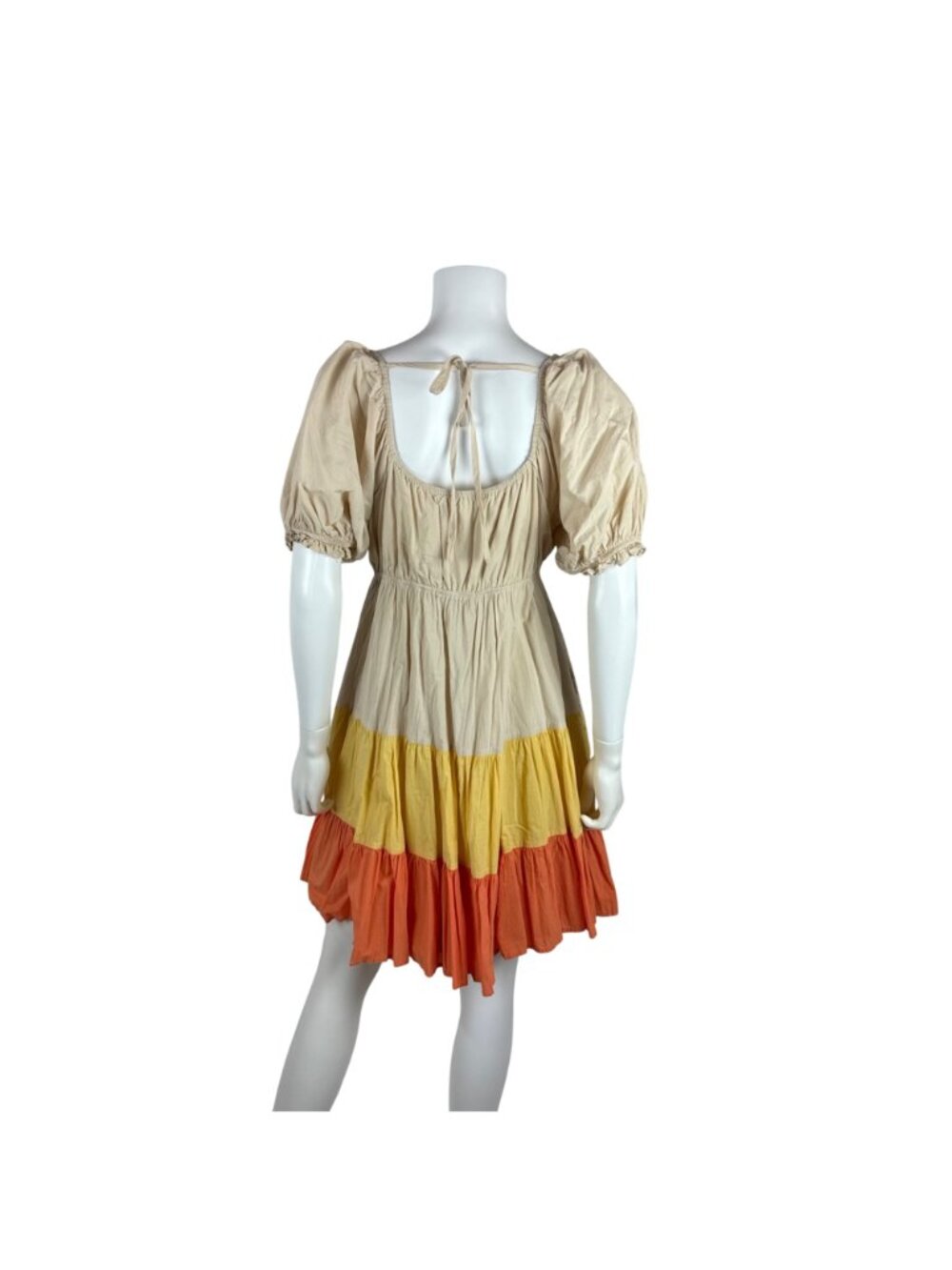 &Merci Candy Corn Dress Womens M Puff Sleeve Halloween Colorblock Mini Fit Flare - Picture 11 of 12